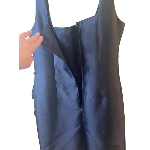 Rickie Freeman Teri Jon Black Sleeveless Ruffle Embellished Beaded Dress 10 - Picture 5 of 9